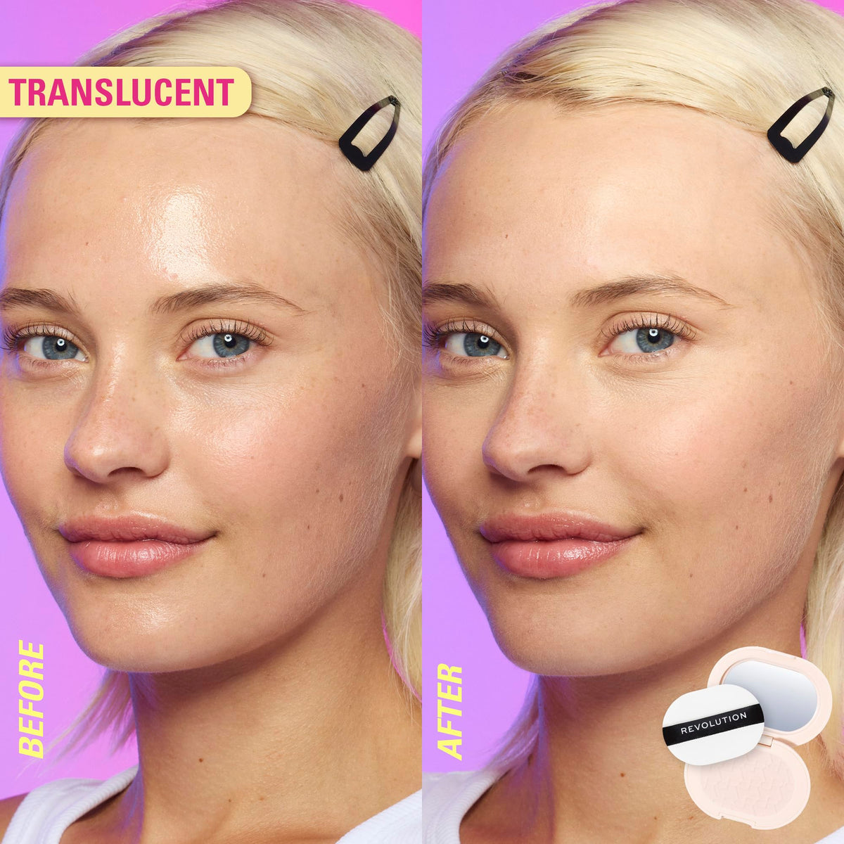 Revolution powder pops puff and brush display for easy on-the-go application benefit