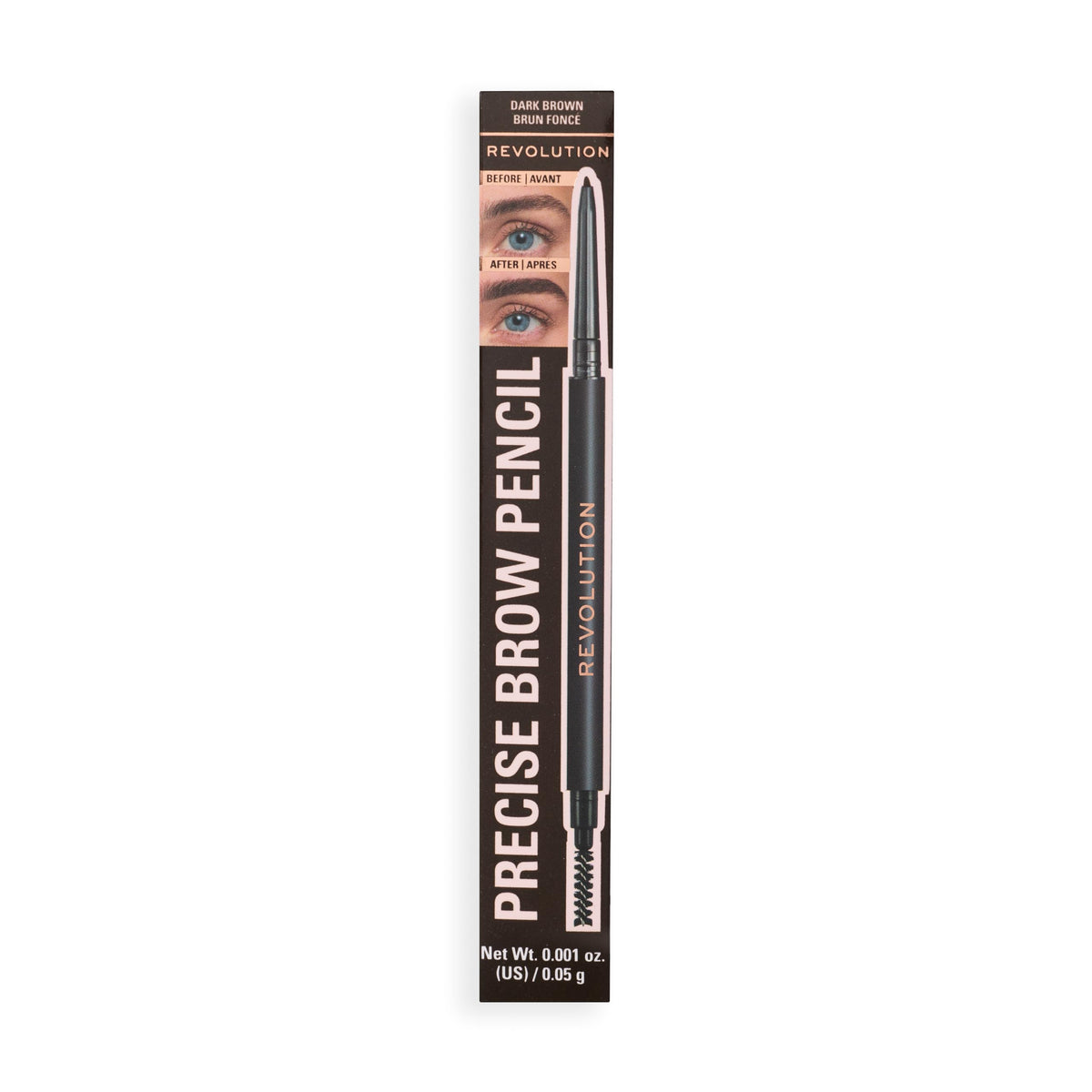Revolution Precise Brow Pencil in-hand applying to brows for natural defined finish