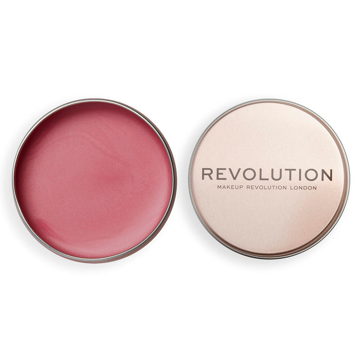 Revolution Beauty Rose Pink front jar showing shade and compact design, easy application benefit