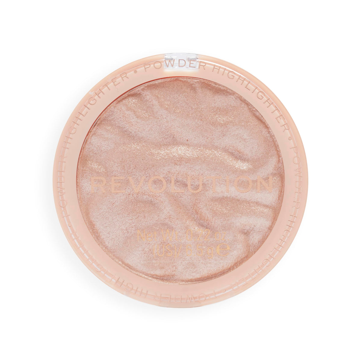 Revolution Beauty London highlighter next to coin showing compact size and travel-friendly benefit