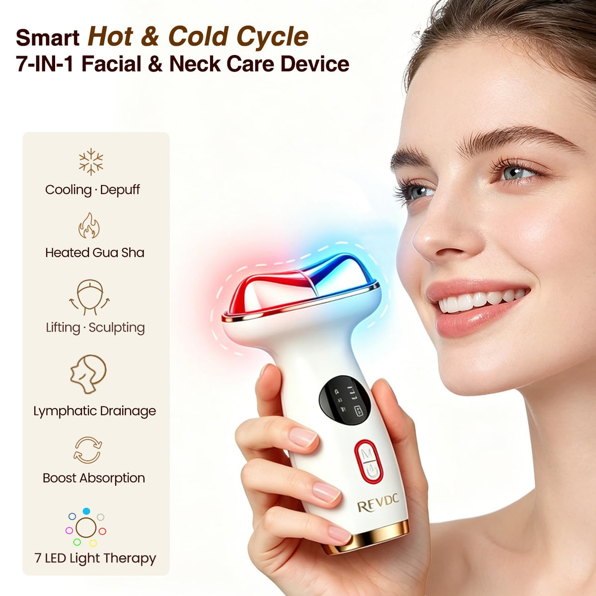 RFVDC close-up of stainless steel massage head highlighting fast temperature transfer
