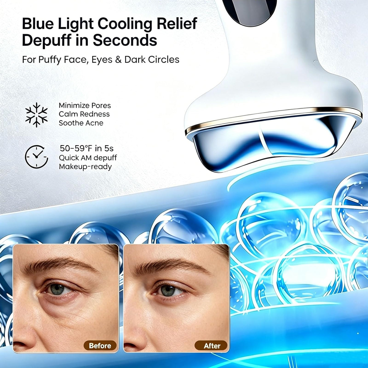 RFVDC cold mode display illustrating instant cooling to calm and settle skin