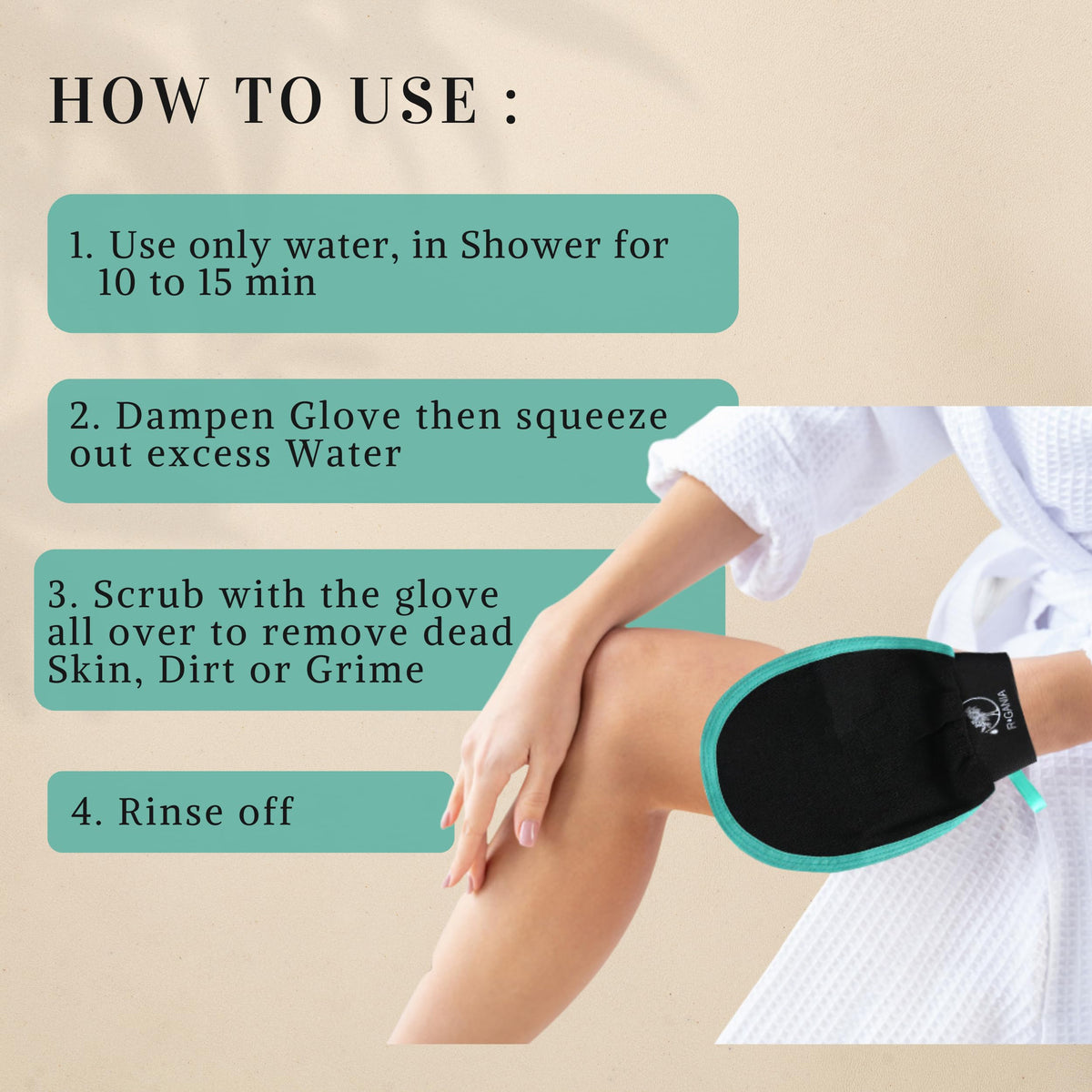 R'GANIA back scrubber in use smoothing skin and improving circulation