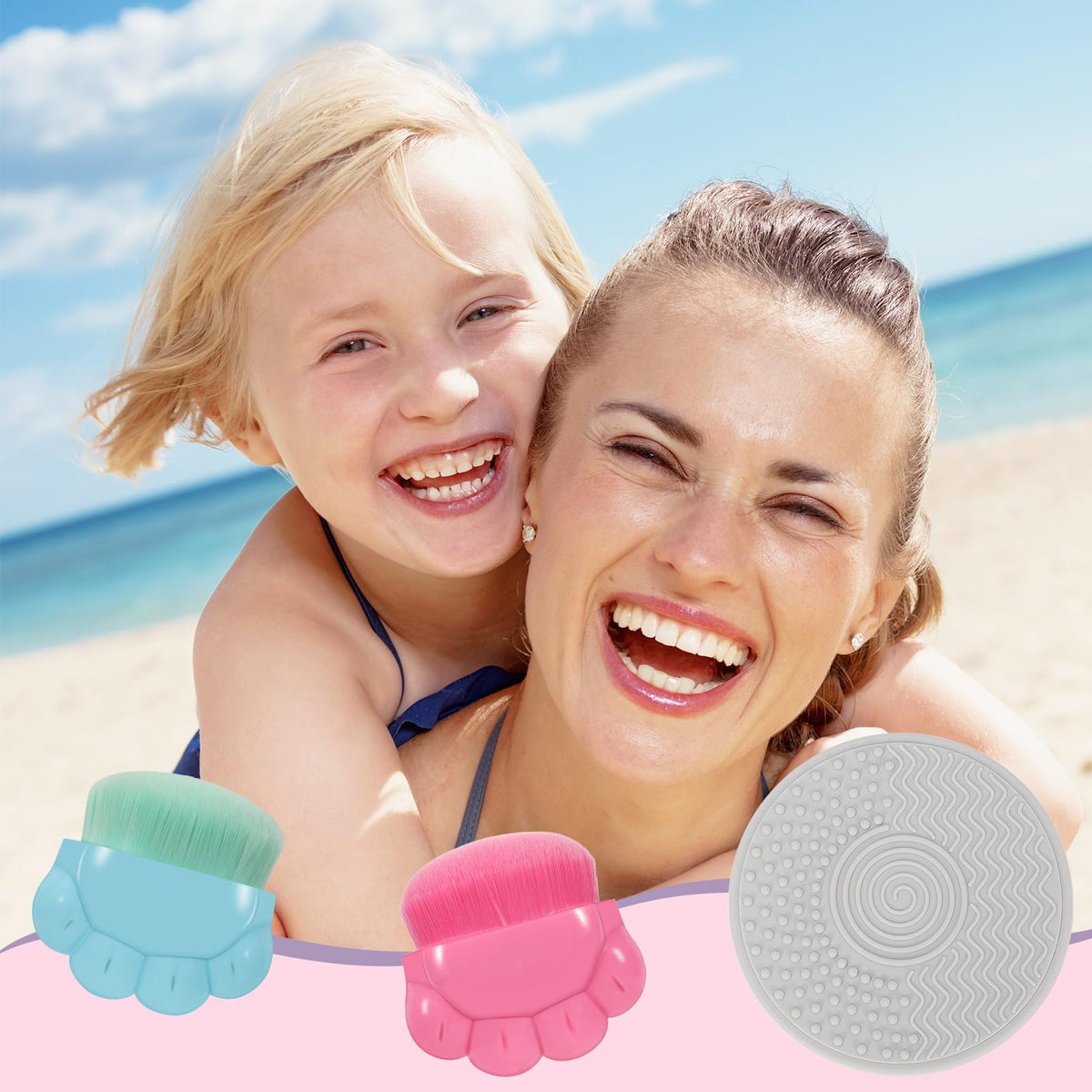 RGQSUN applicator used at beach, faster sunscreen application for kids