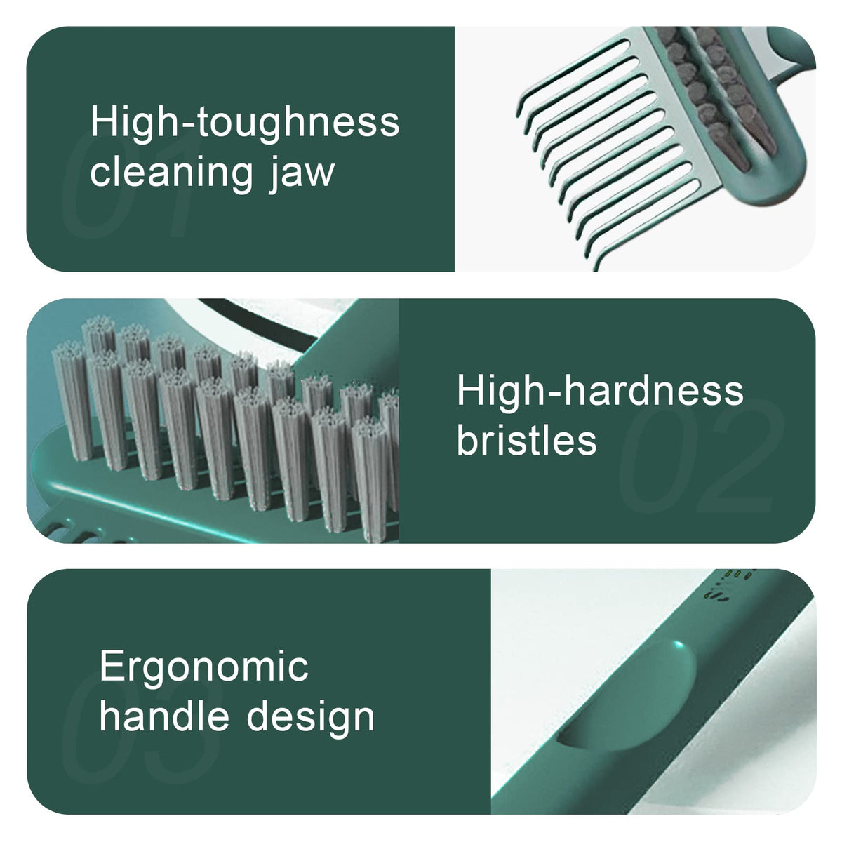 RHOS nylon bristle side detail clearing oil and dust from brush pads