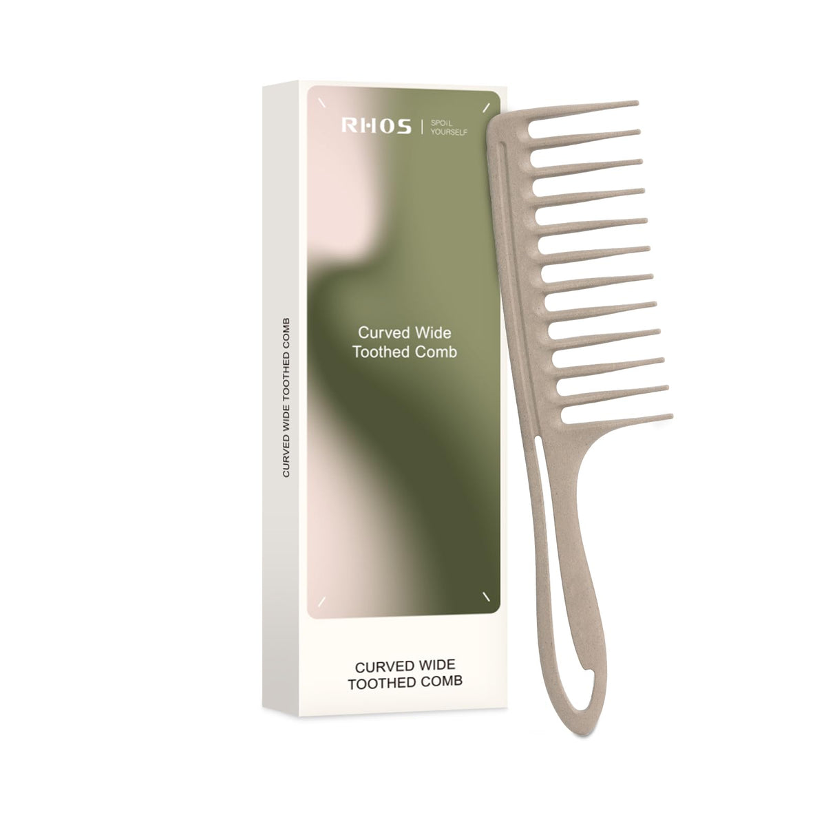 RHOS large wide tooth comb front view shows ergonomic shape and gentle detangling