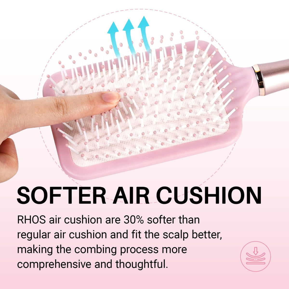 RHOS bristle detail with rounded nylon tips protecting hair cuticles during brushing