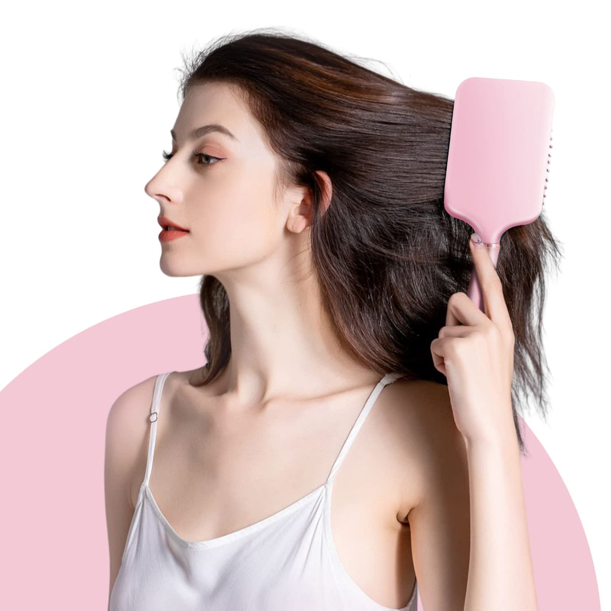 RHOS brush styled on bathroom vanity conveying everyday grooming routine benefit
