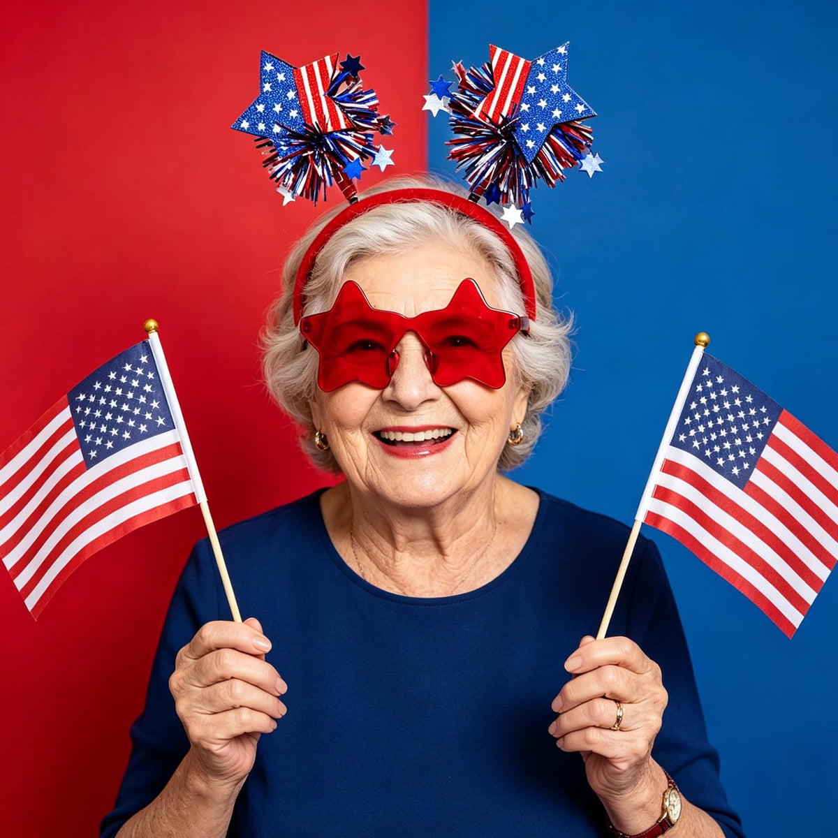 Ricawa sunglasses worn outdoors enhancing photos with patriotic style