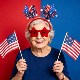 Ricawa sunglasses worn outdoors enhancing photos with patriotic style