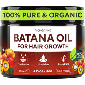 RICHGRAND front jar shot showing pure Batana Oil packaging and clarity benefit