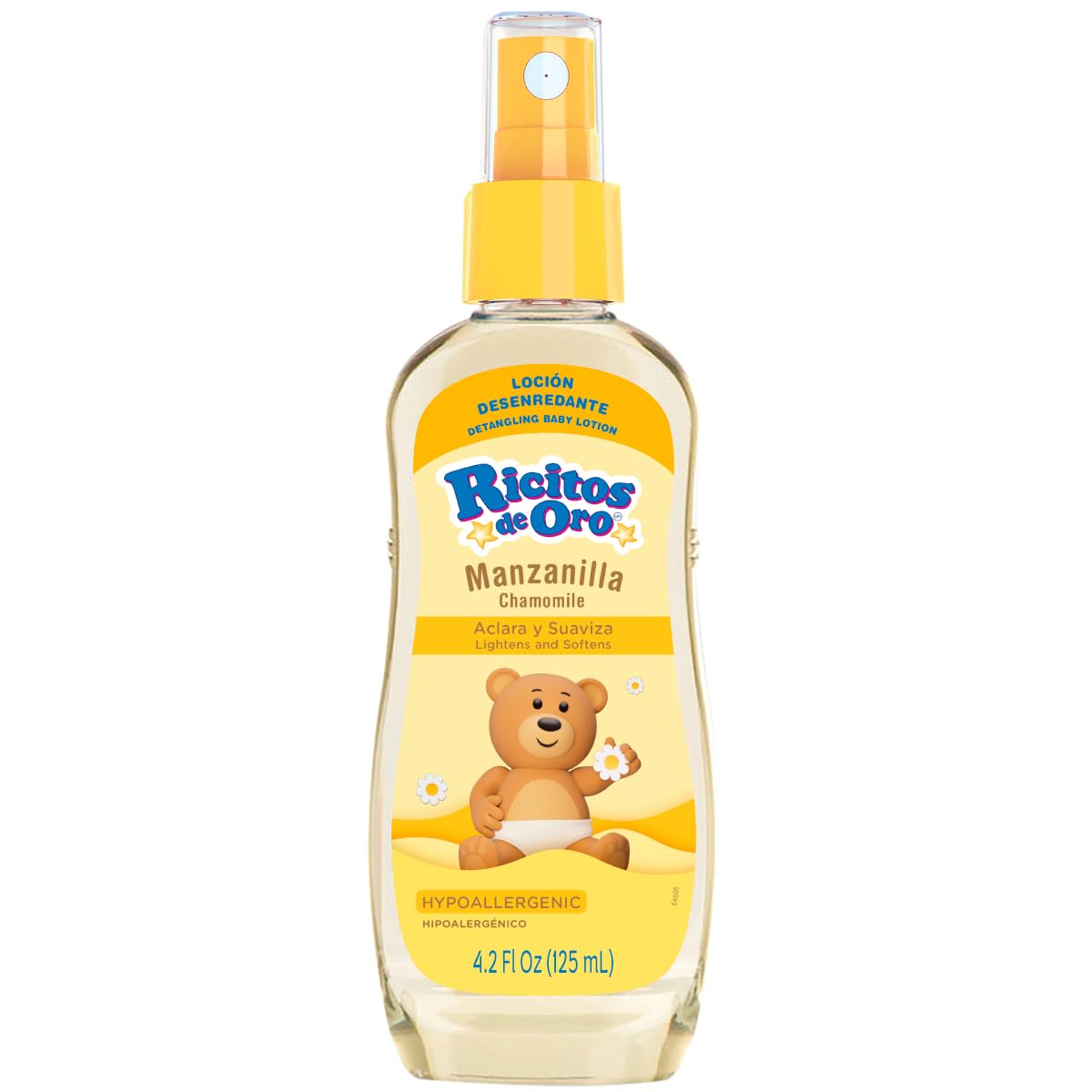 Ricitos de Oro front bottle chamomile 125ml showing label and gentle formula benefits