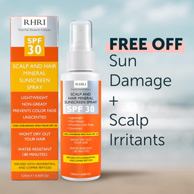 Rida Hair Research Institute woman on beach applying spray showing outdoor sun defense