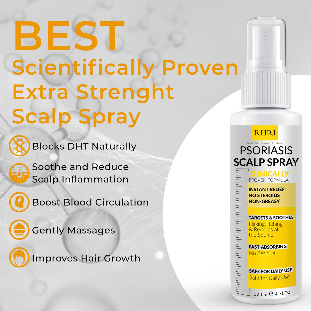 Rida Hair Research Institute close-up of spray solution texture illustrating lightweight formula