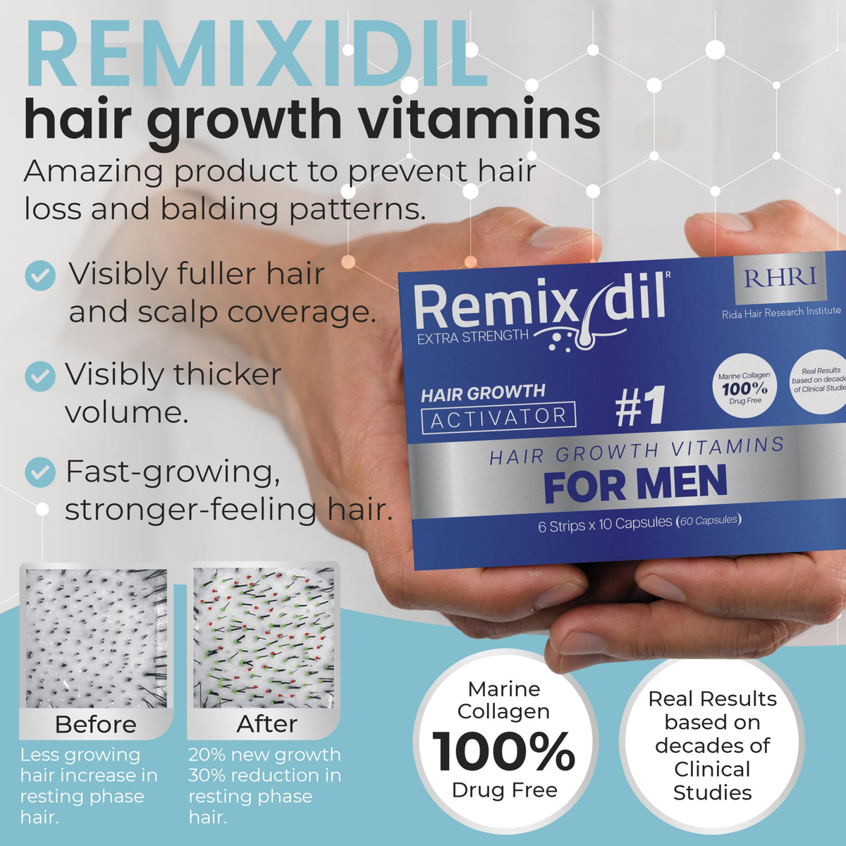 Rida Hair Research Institute scalp and hairline scene showing improved volume