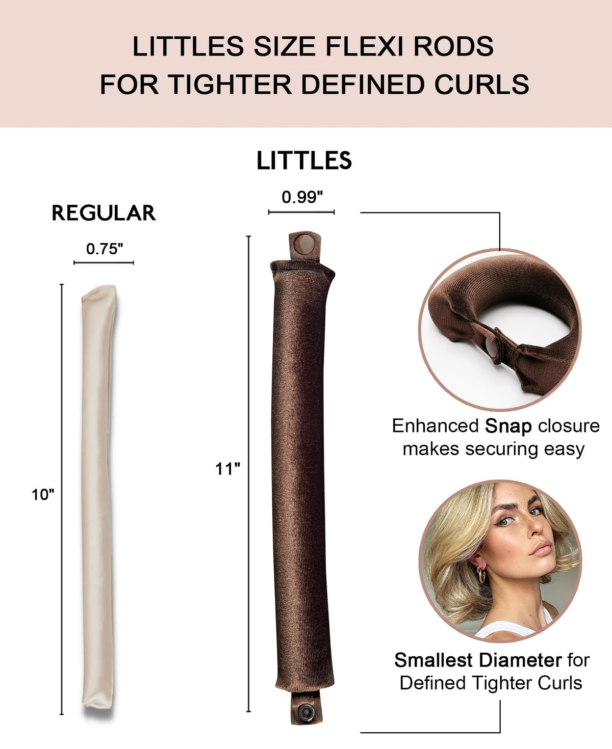 RIFFIN button closure detail securing rolled hair for overnight hold