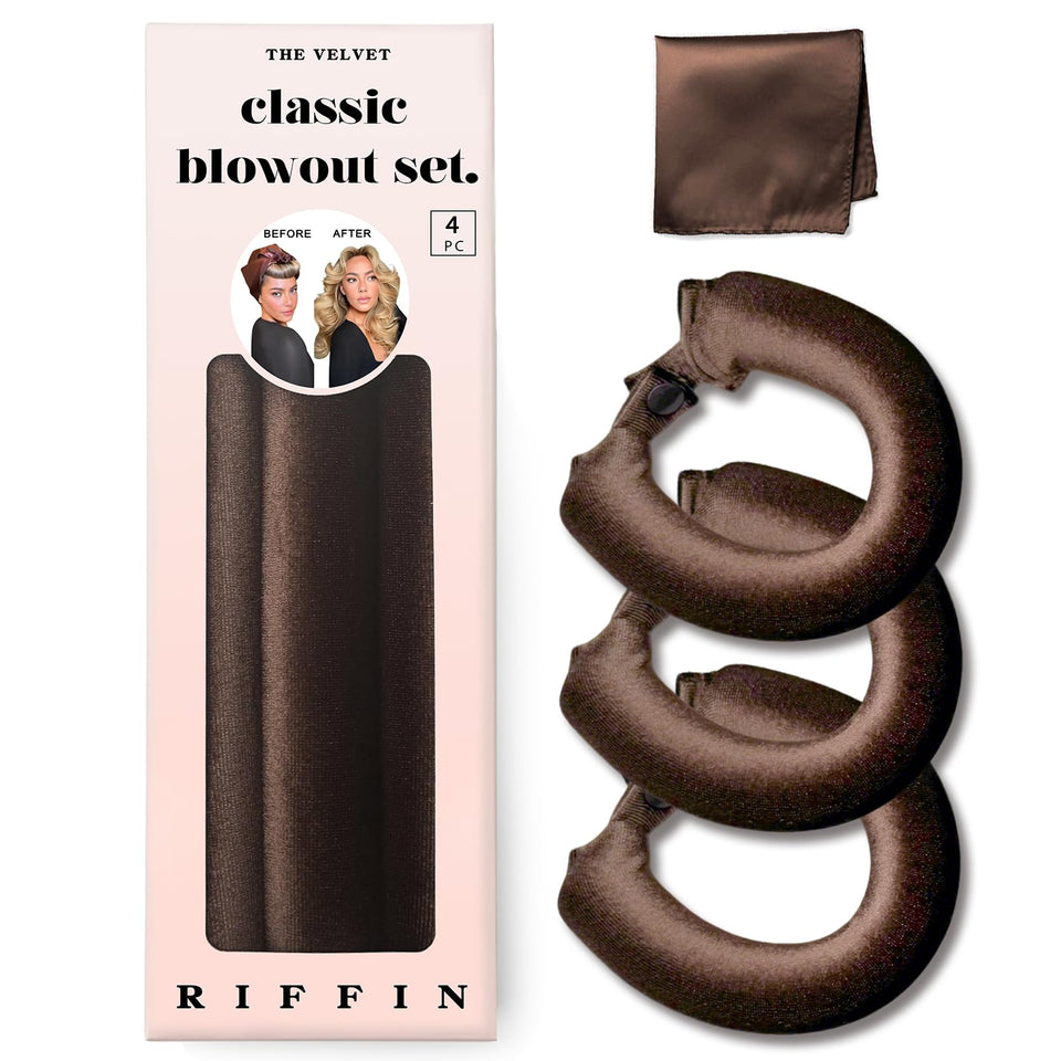 RIFFIN front packaging showing rods and silk wrap for easy heatless styling