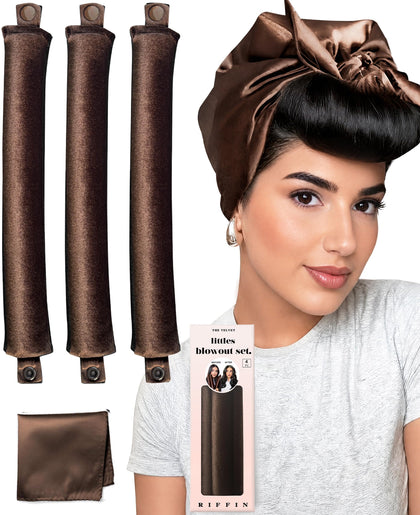 RIFFIN front packaging view shows compact velvet rollers and travel-ready design
