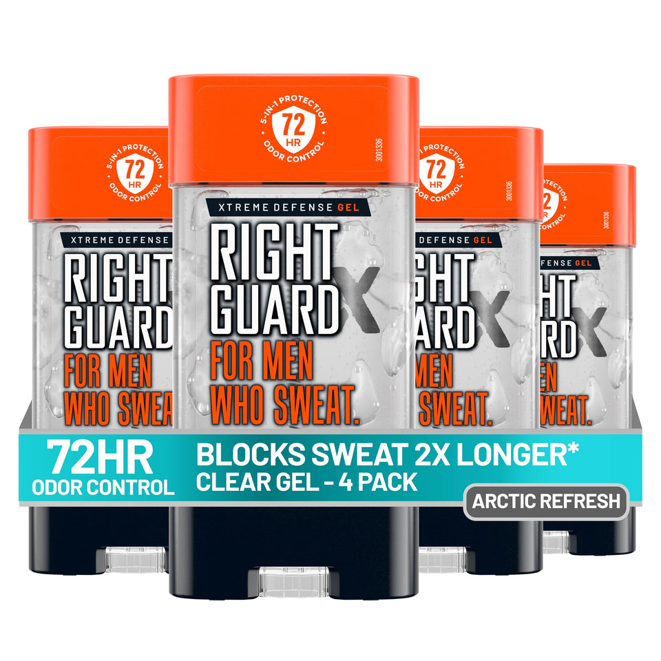 Right Guard front packaging showing Arctic Refresh and 4-pack convenience for reliability