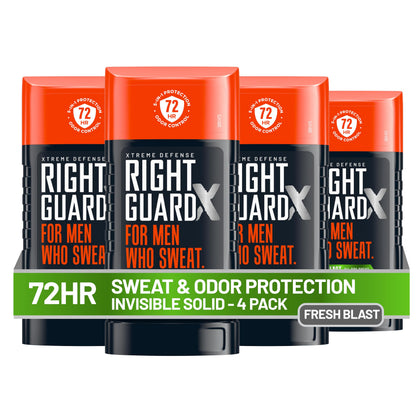 Right Guard front packaging showing Fresh Blast 4-pack and reliable protection