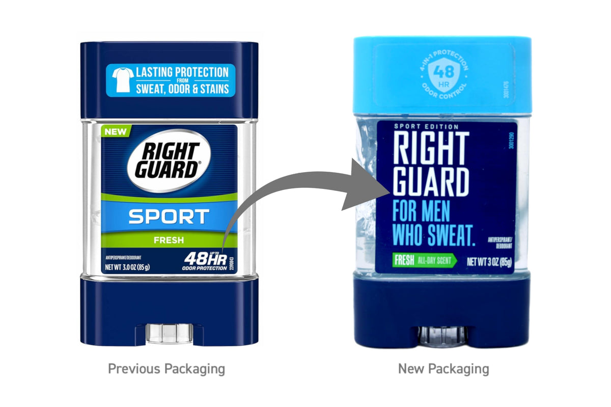 Right Guard 3 oz stick next to keys showing compact travel-friendly benefit