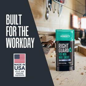 Right Guard 2.5oz stick next to hand showing compact size for travel convenience