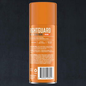Right Guard Sport being sprayed on underarm demonstrating quick-dry, anti-stain benefit