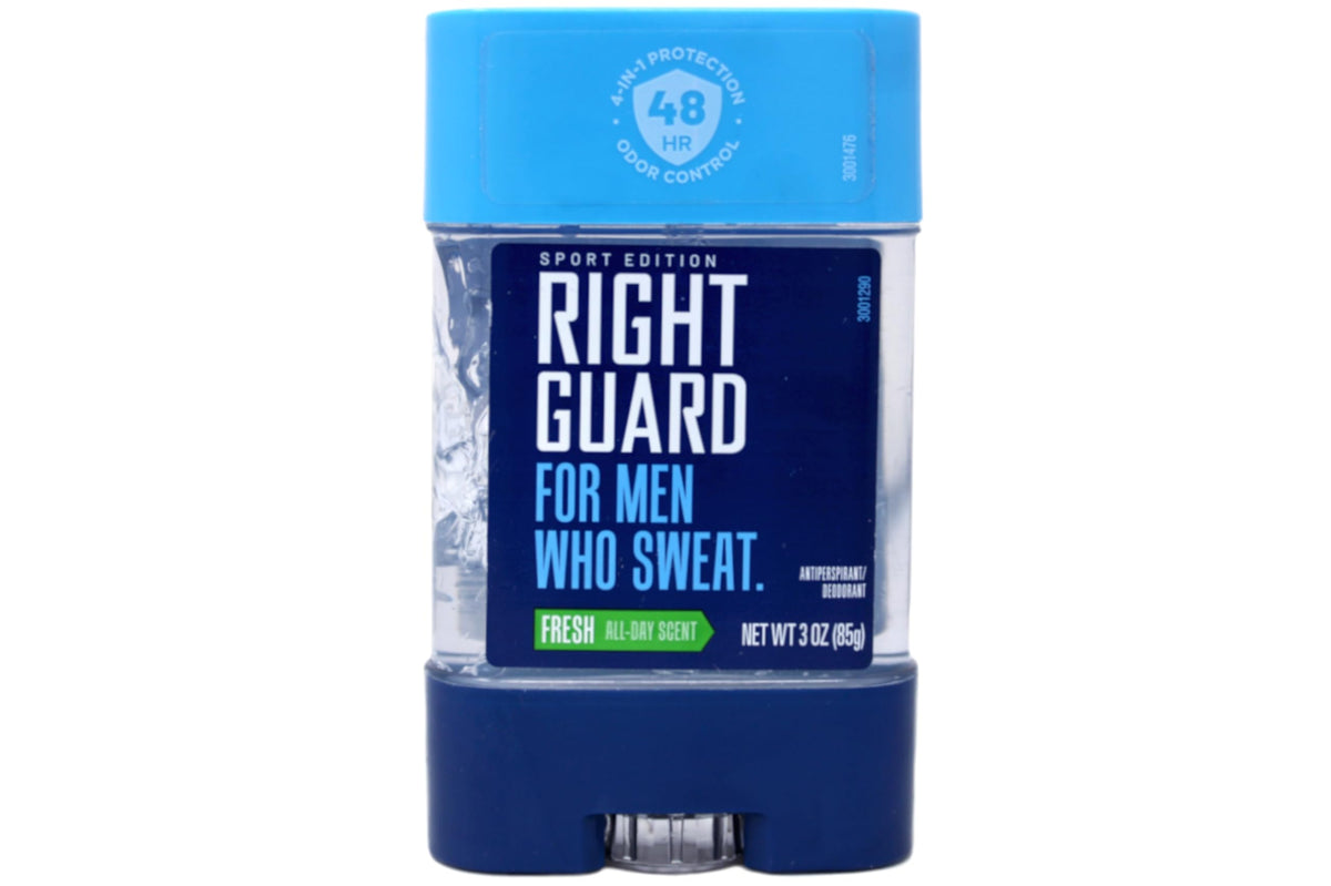 Right Guard clear gel texture close-up demonstrating smooth, non-staining formula