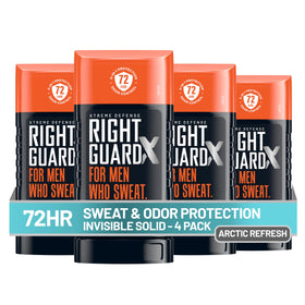 Right Guard front packaging showing 4-pack and benefits for all-day protection