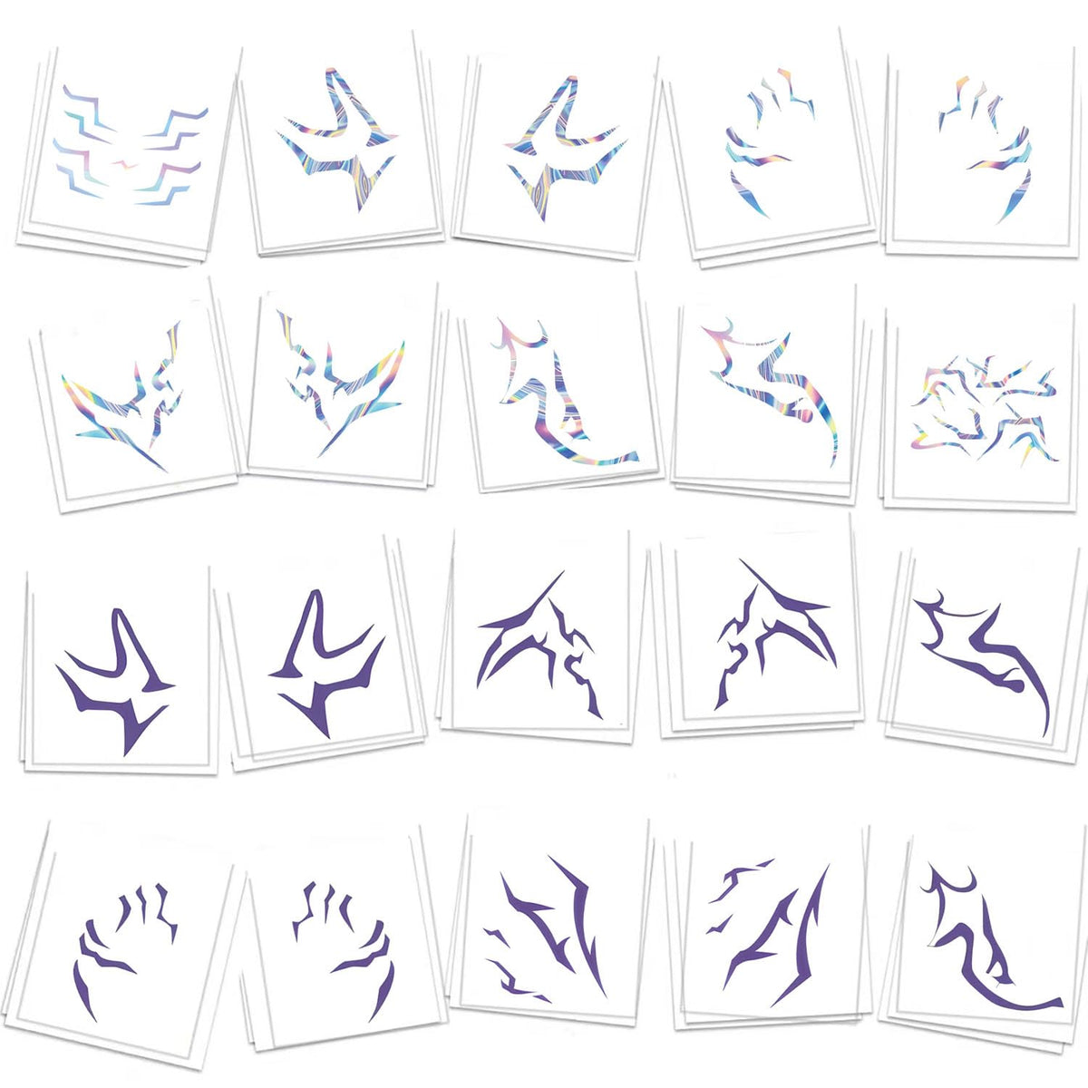 Rihoyoss front packaging showing 60-piece K-pop demon tattoo assortment and benefits
