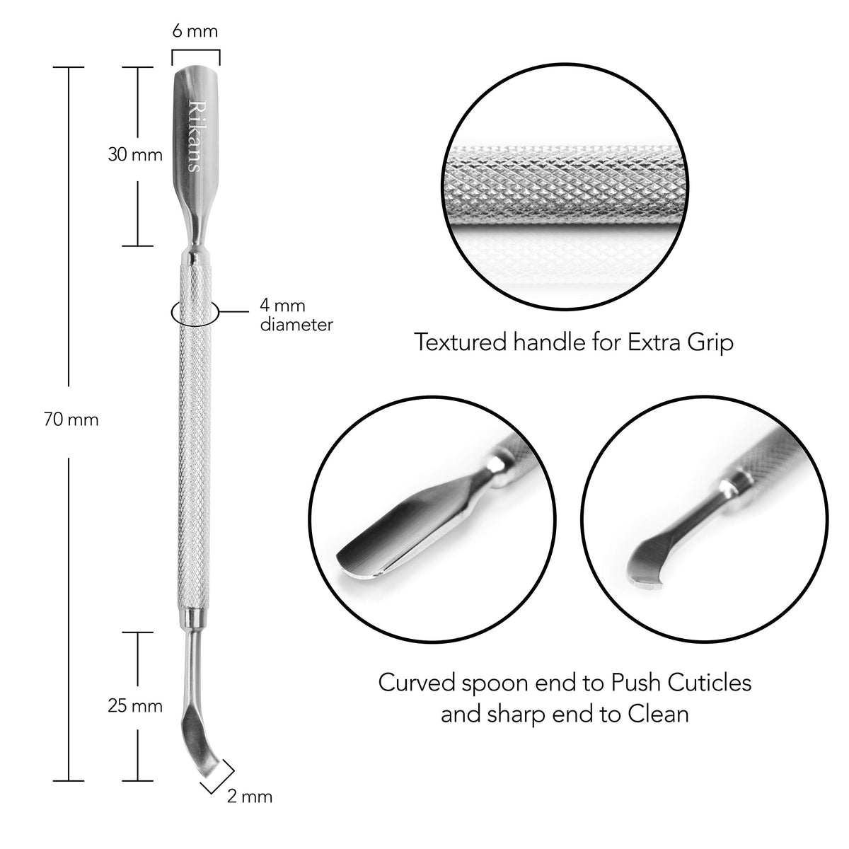 Rikans curved head detail demonstrating shape for natural nail contour and effective pushing