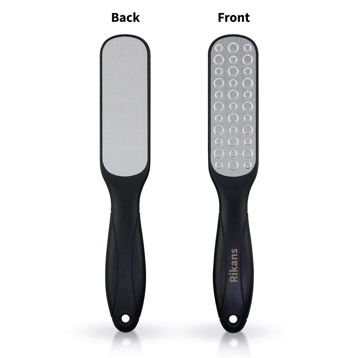 Rikans close-up of stainless steel rasp texture for durable exfoliation