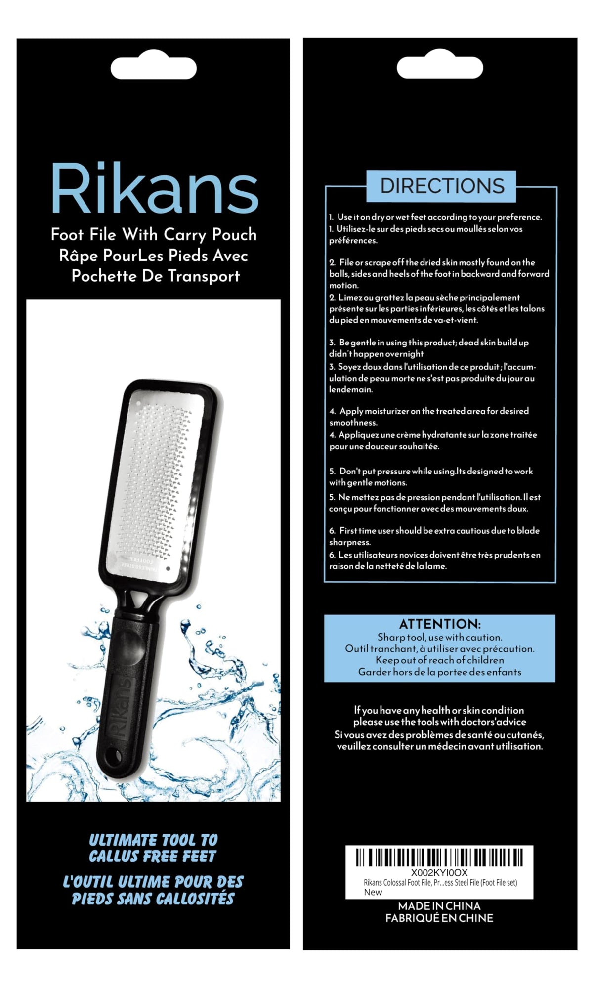 Rikans foot file in use on heel demonstrating smoother, softer feet
