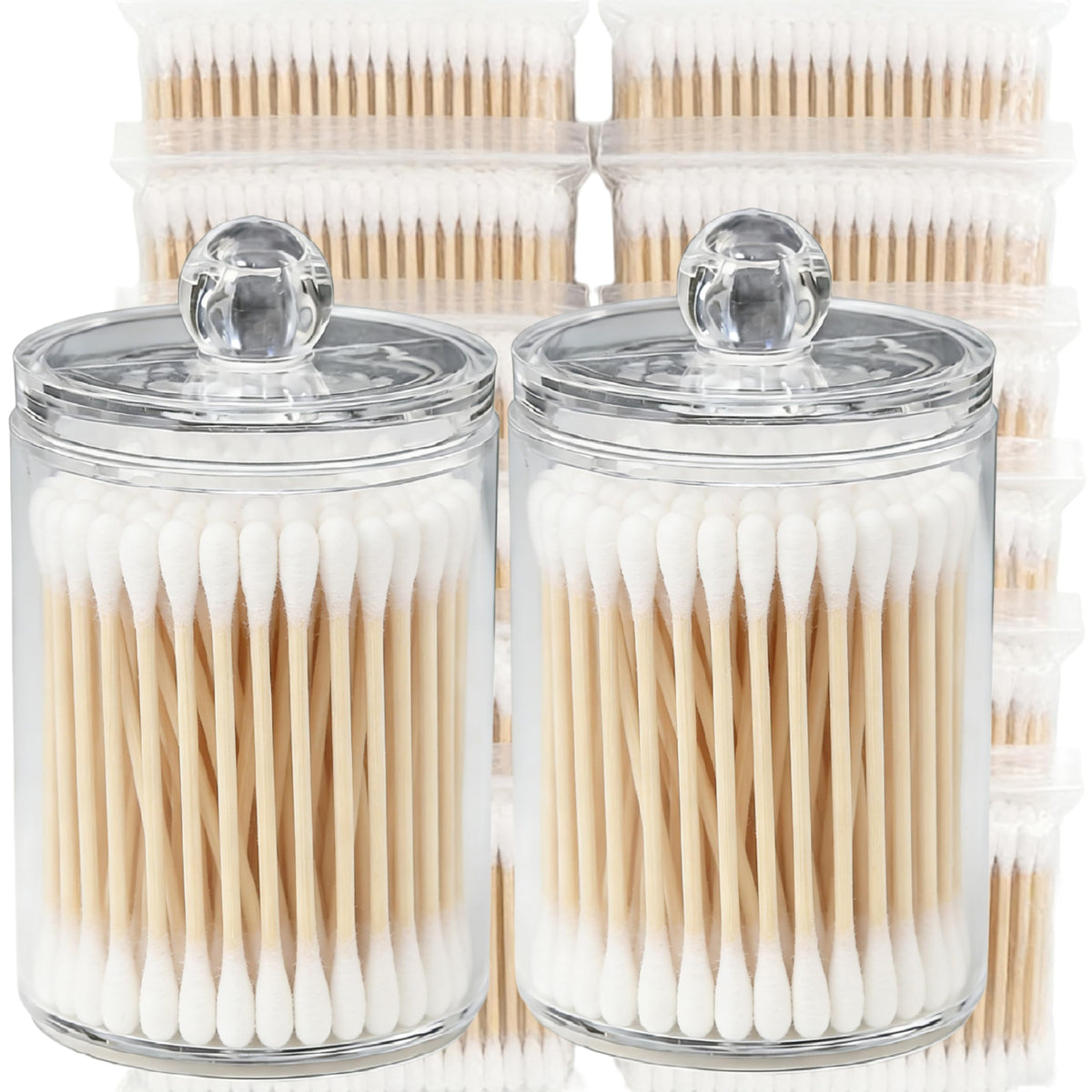 RIKWOG clear jars with 1200 cotton swabs for neat storage and quick access