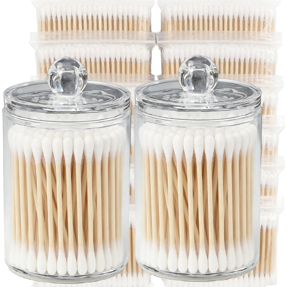 RIKWOG clear jars with 1200 cotton swabs for neat storage and quick access