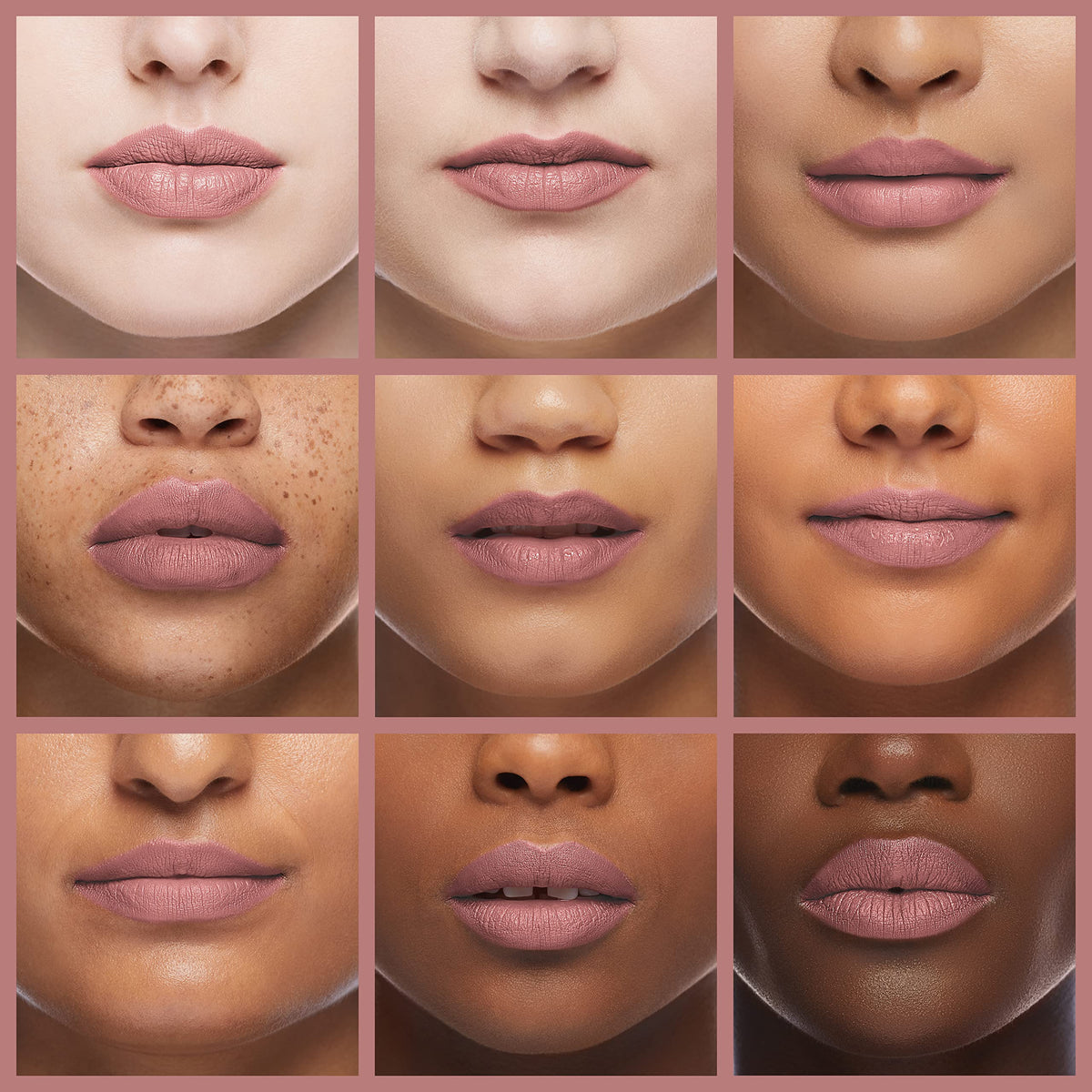 Rimmel 002 Candy applied on lips showing even satin finish