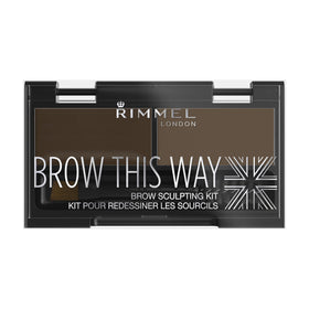 Rimmel Brow This Way front packaging showing compact kit and shade benefits