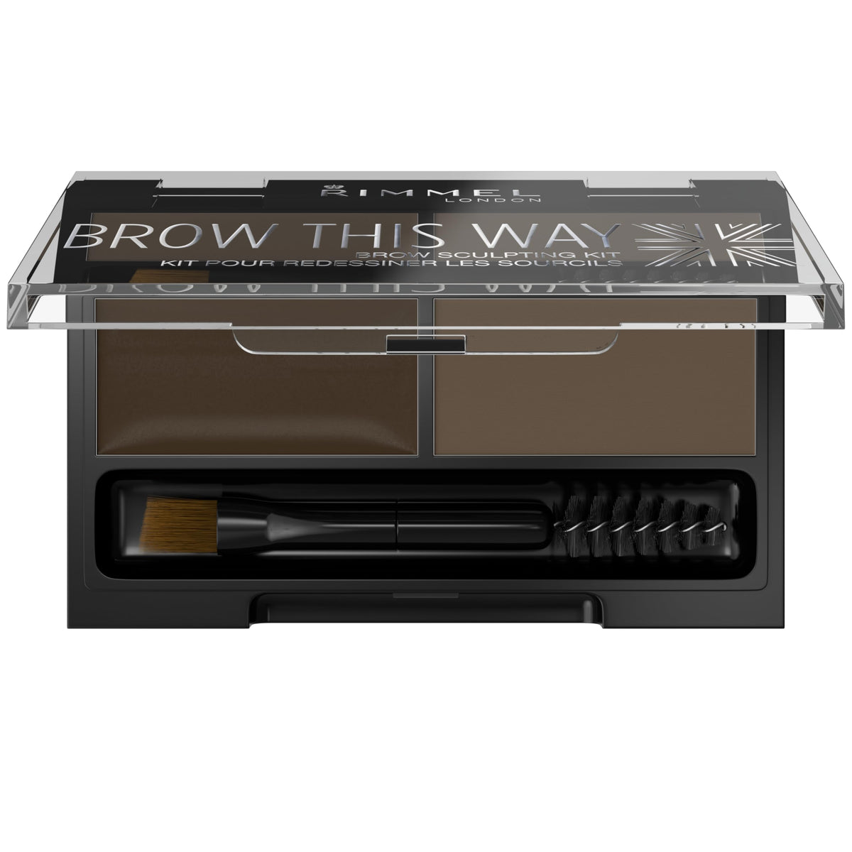 Rimmel Brow This Way open palette displaying powder and wax for shaping