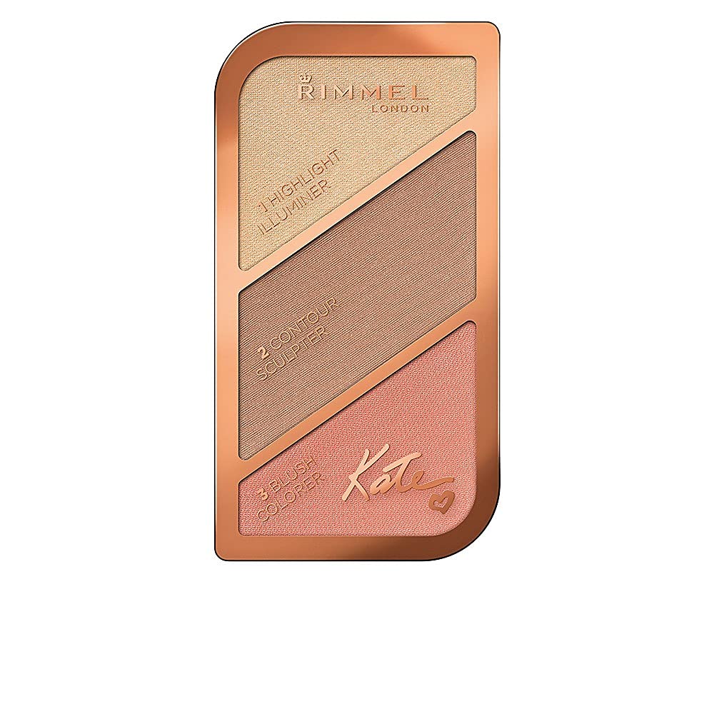 Rimmel Kate Coral Glow front compact showing three coral and champagne tones for natural radiance
