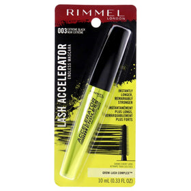 Rimmel Lash Accelerator front packaging showing extreme black tube and benefits