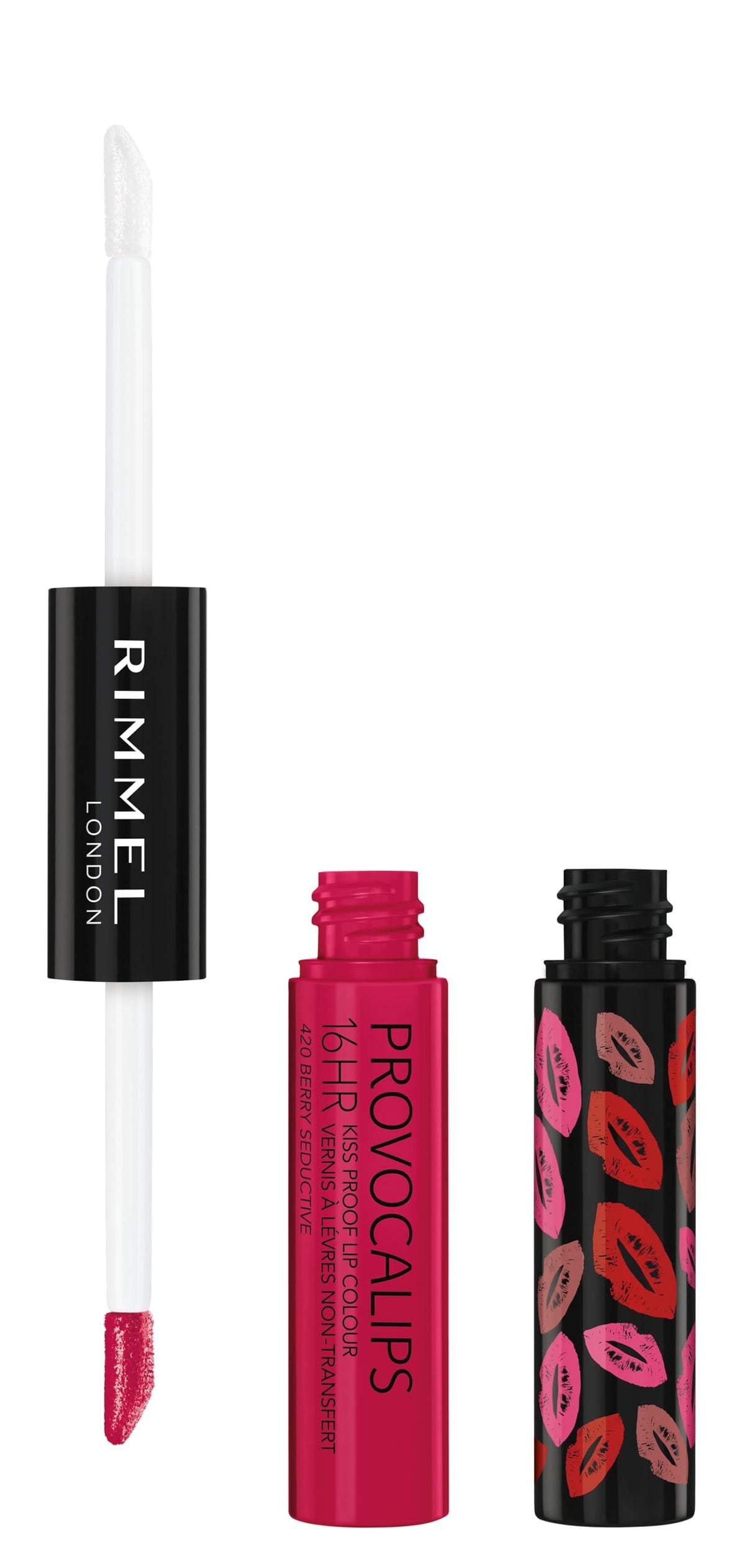 Rimmel Provocalips front packaging showing berry shade and glossy finish for bold color