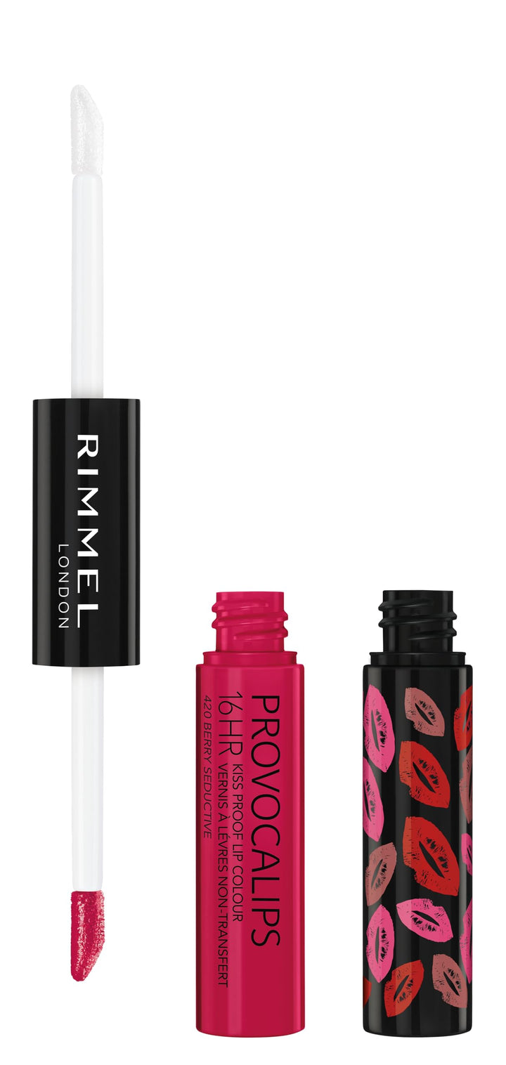 Rimmel Provocalips front packaging showing berry shade and glossy finish for bold color