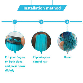 RINBOOOL model wearing teal extensions in a ponytail adding instant color benefit