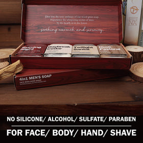 Rinse & Robust bar next to razor on shave setup, shows pre-shave use and convenience