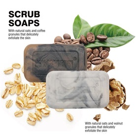 Rinse & Robust four bars neatly arranged, displays scent variety and product completeness