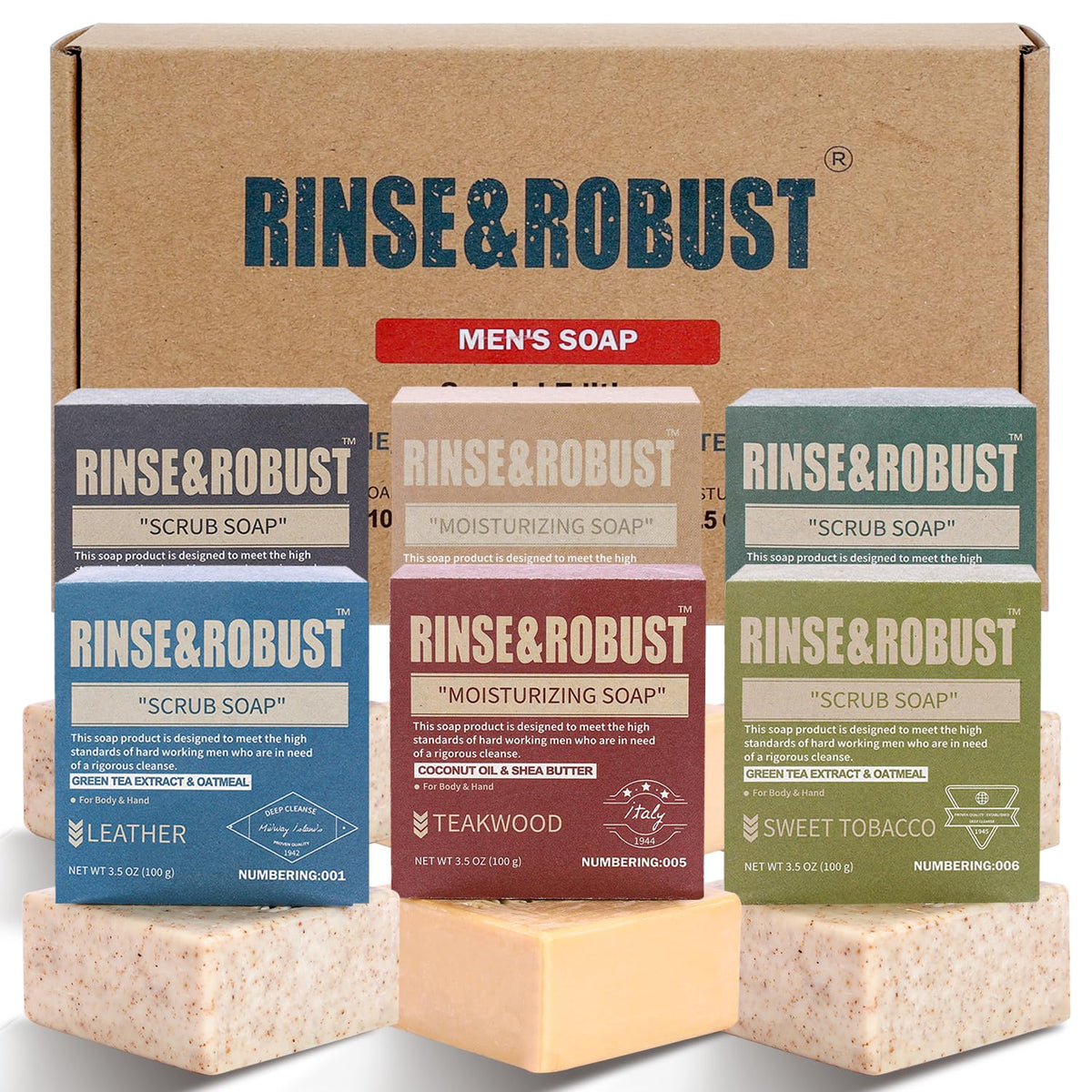 Rinse & Robust front packaging shows six-bar gift box and branding, ideal present
