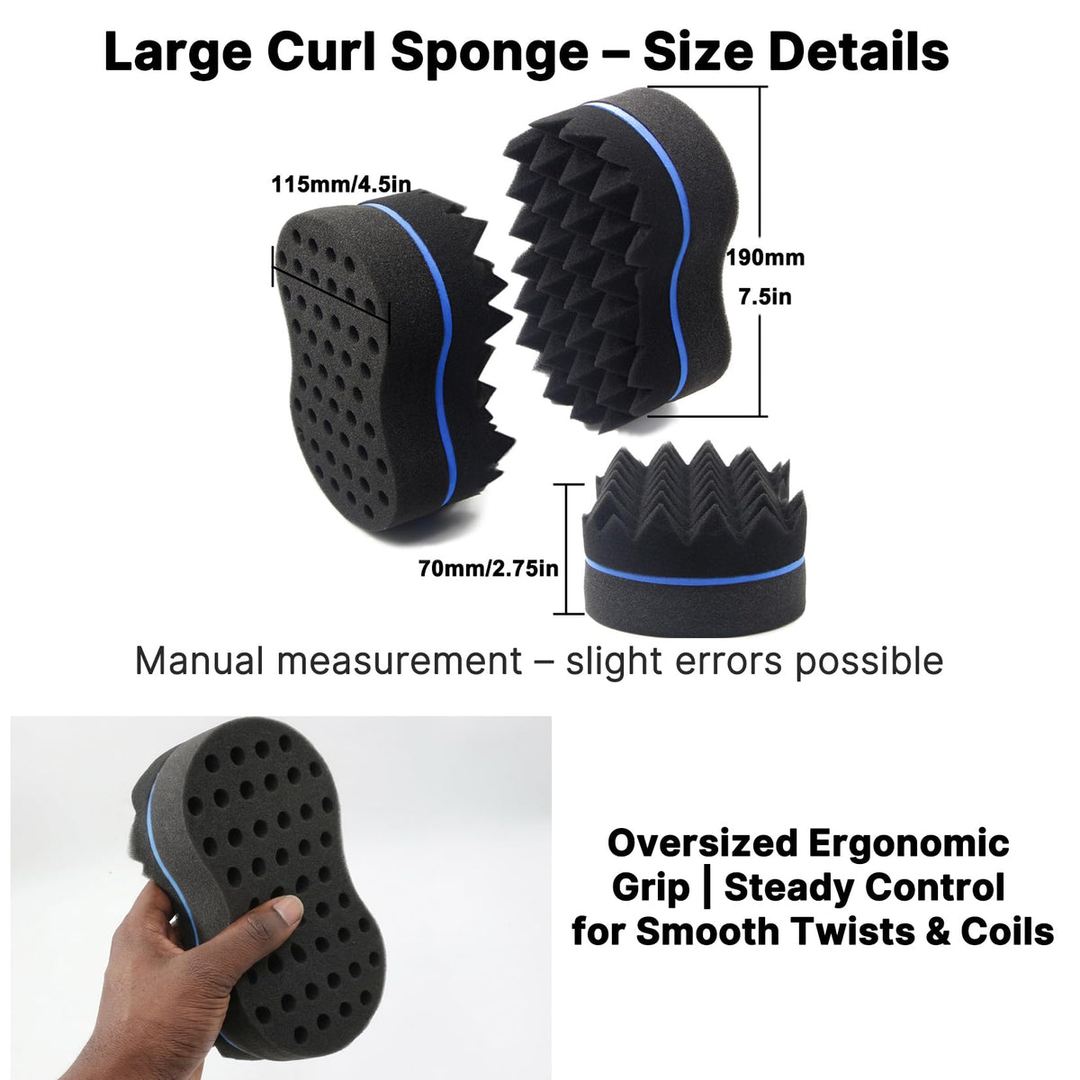 RioRand sponge held in hand to show scale and comfortable oversized grip