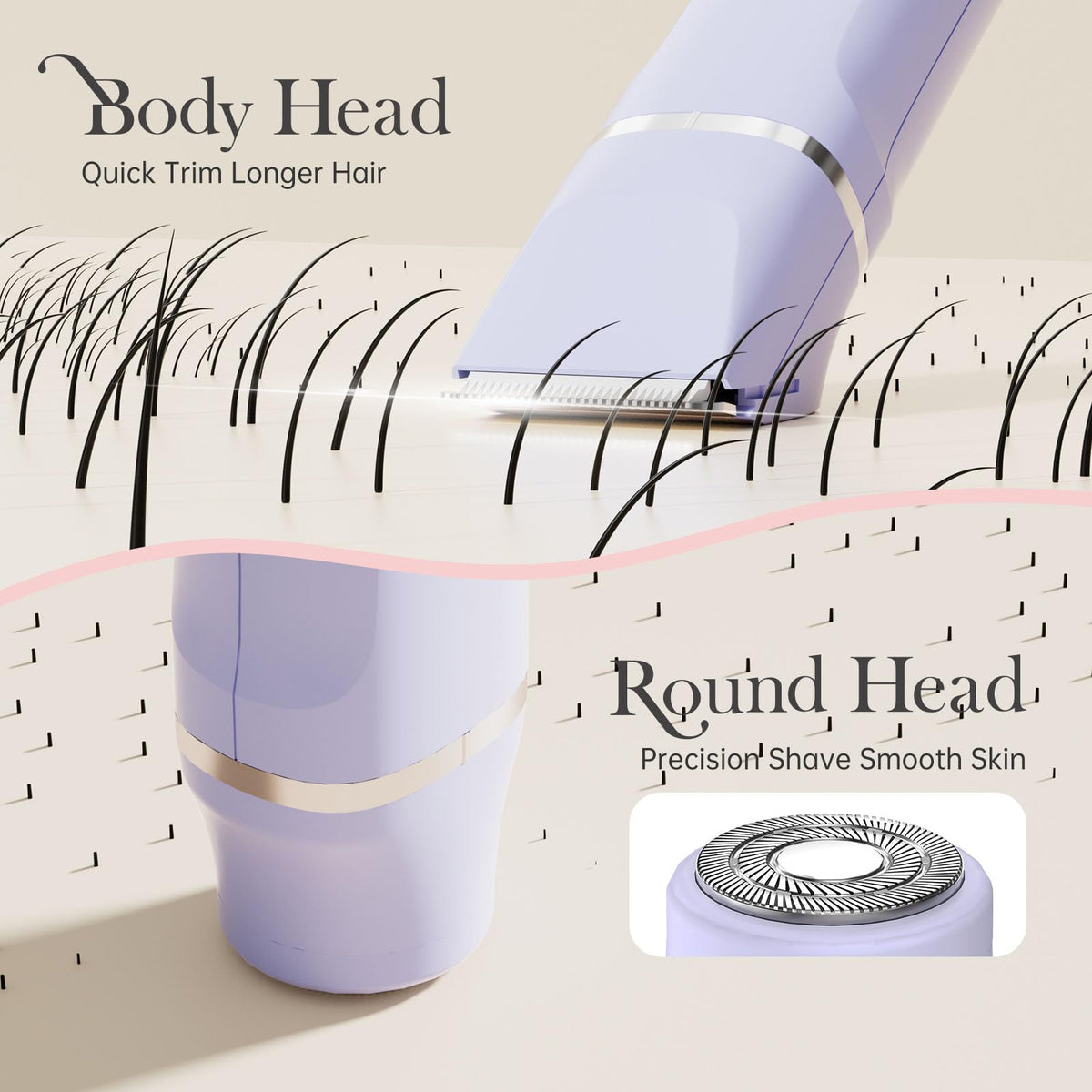 Risina array of detachable heads displayed for trimming and facial hair removal versatility