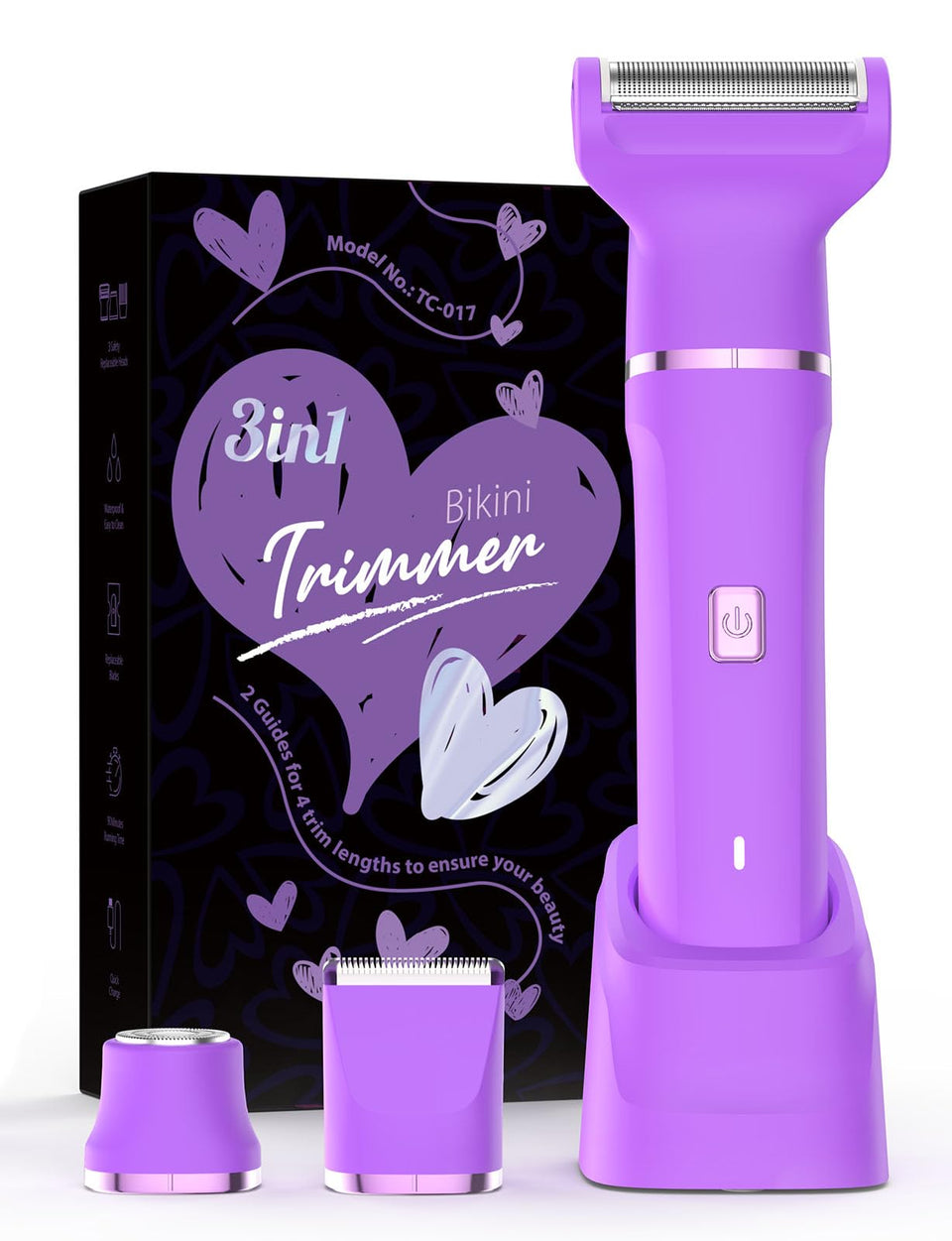 Risina front view showing compact purple trimmer and power button, convenient grooming