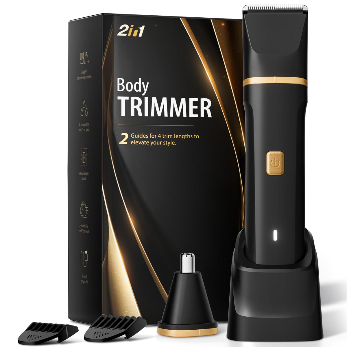 Risina front view showing trimmer and packaging, highlights compact convenience